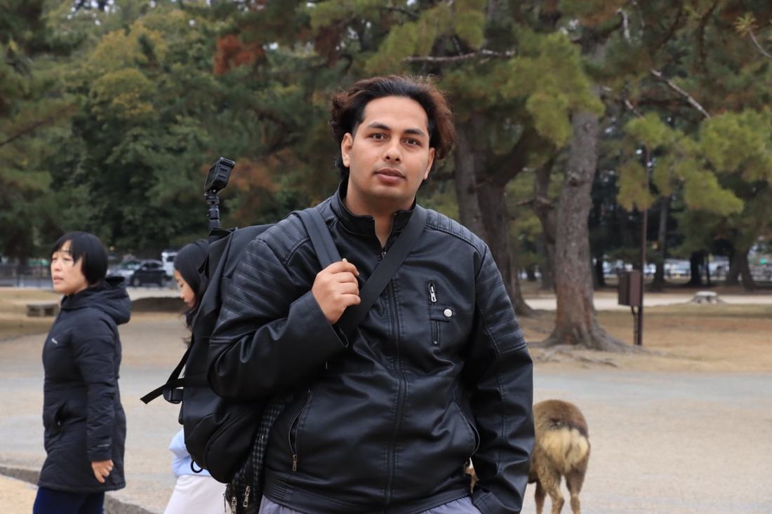 Arjun in Nara Park with deer